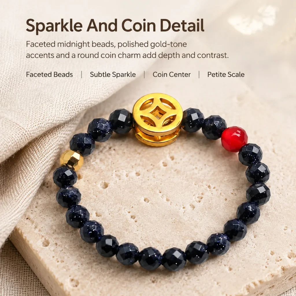 blue sandstone coin beaded ring material detail image