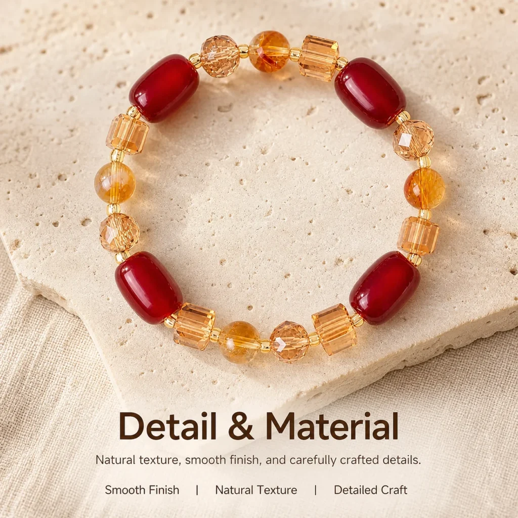 Red Agate Bracelet - Yellow Crystal Accent 4 red agate bracelet yellow crystal material detail image