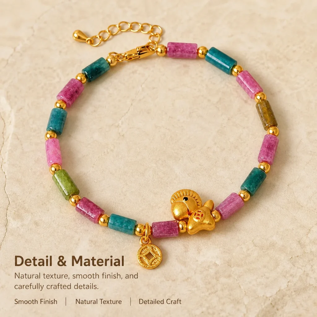 Rainbow Tourmaline Horse Charm Bracelet 4 rainbow tourmaline horse charm bracelet material detail image