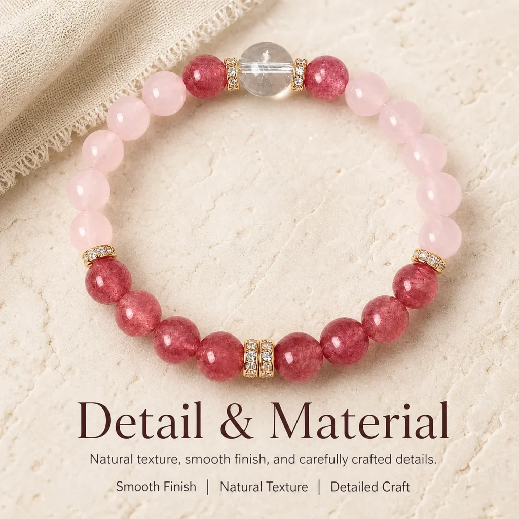 Pink Quartz & Strawberry Quartz Bracelet 4 pink quartz strawberry quartz bracelet material detail image