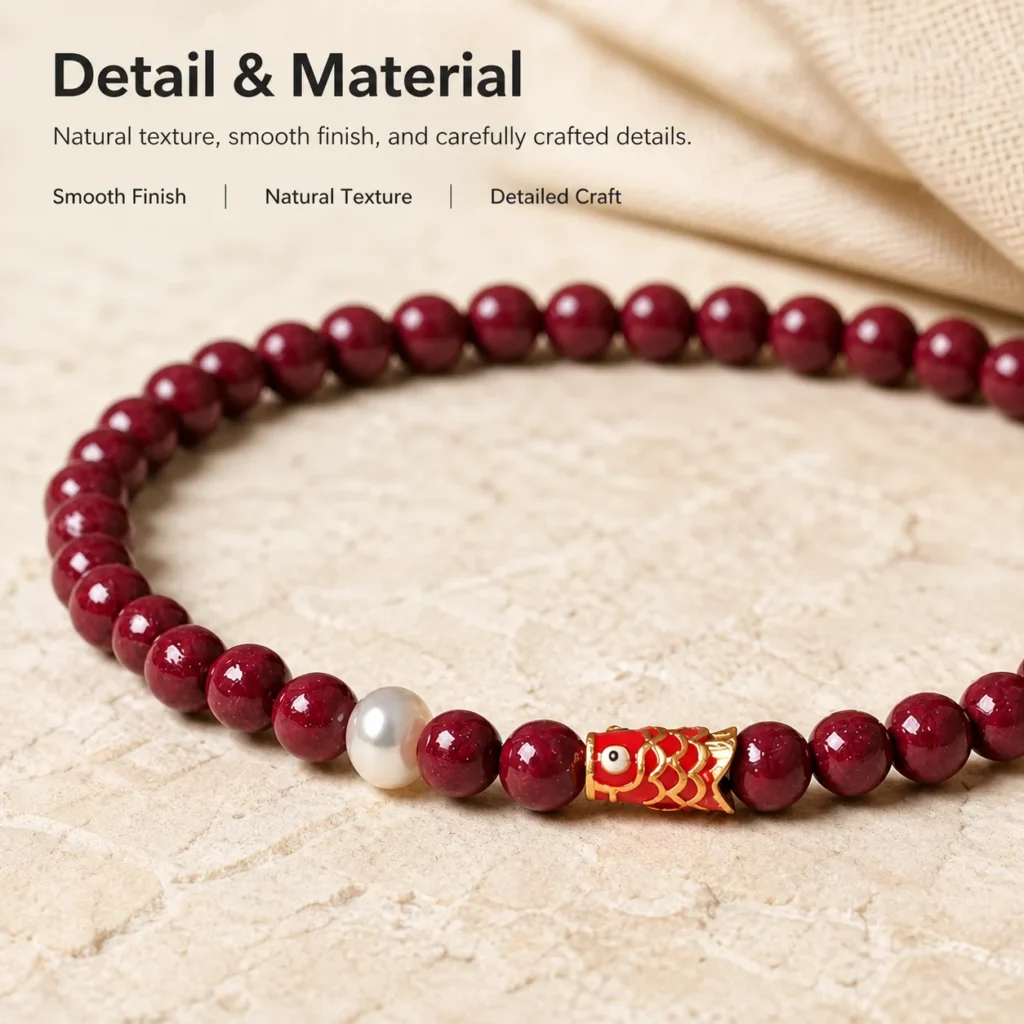 purple sand koi beaded bracelet material detail image