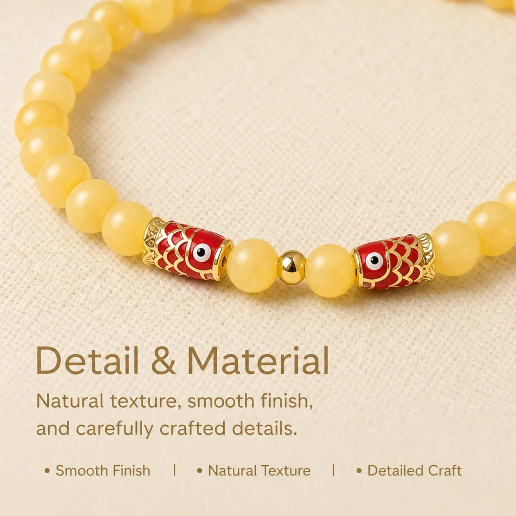 yellow jade koi beaded bracelet material detail image