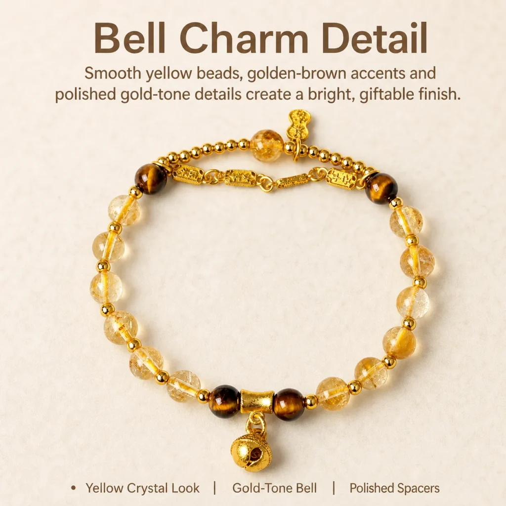 yellow tower crystal bell charm bracelet material detail image