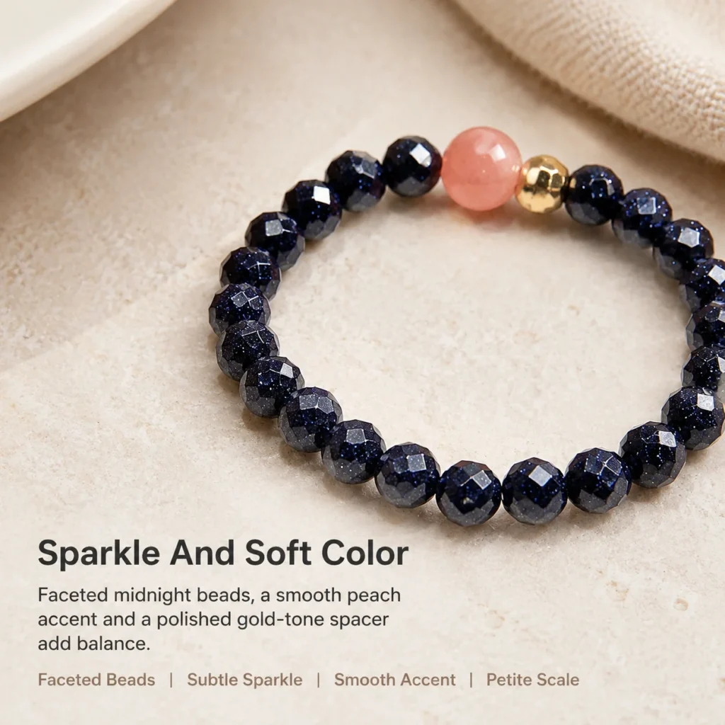 Blue Sandstone Sunstone Beaded Ring 4 blue sandstone sunstone beaded ring material detail image