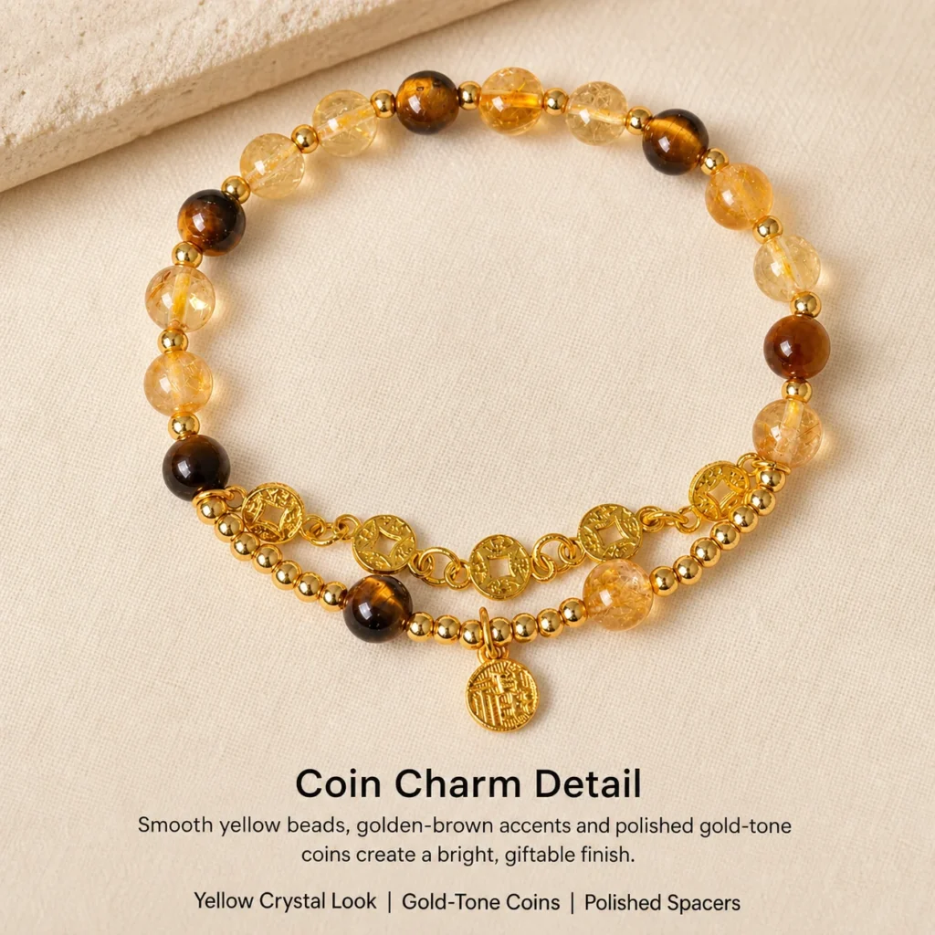 Yellow Tower Crystal Coin Luck Bracelet 4 yellow tower crystal coin luck bracelet material detail image