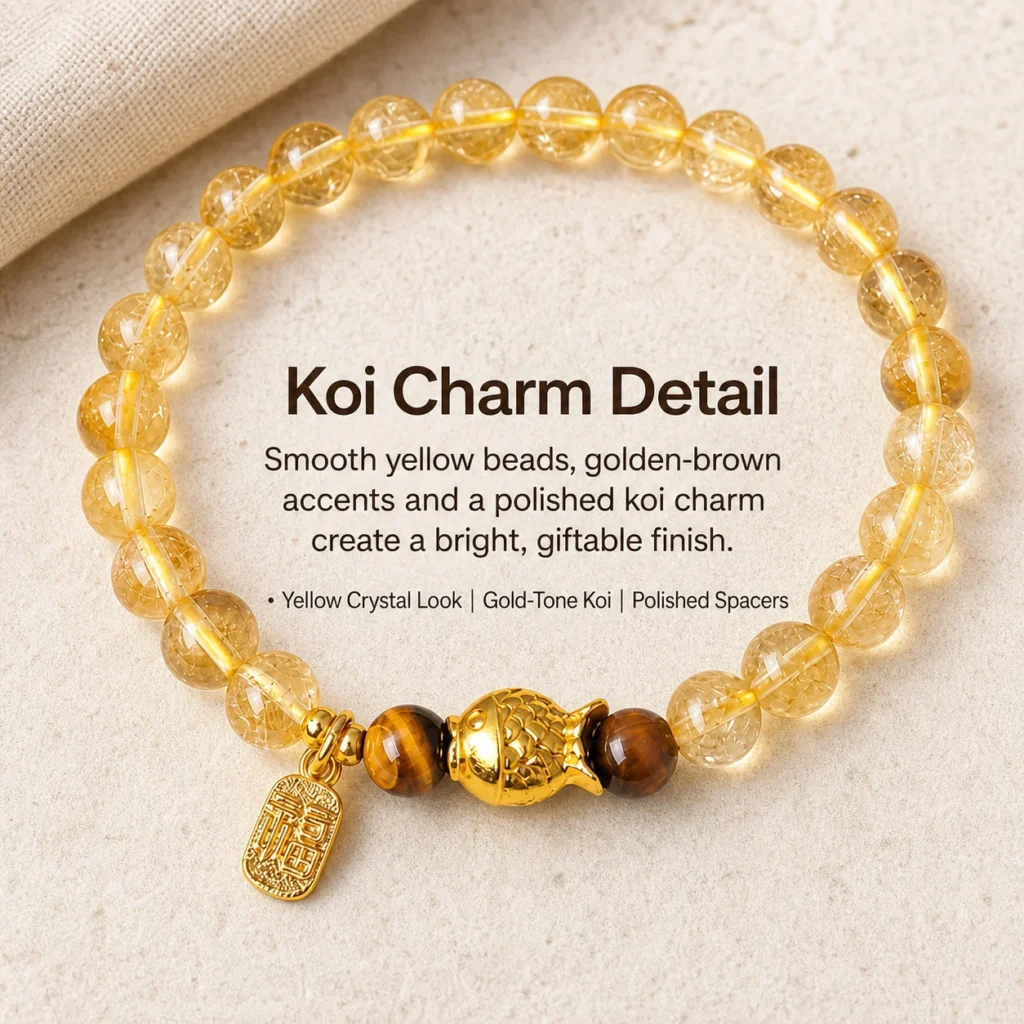 yellow tower crystal koi charm bracelet material detail image