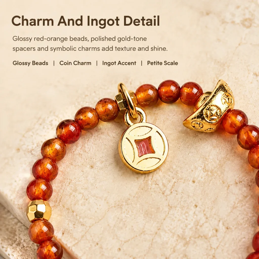 Garnet Lucky Charm Beaded Ring 4 garnet lucky charm beaded ring material detail image