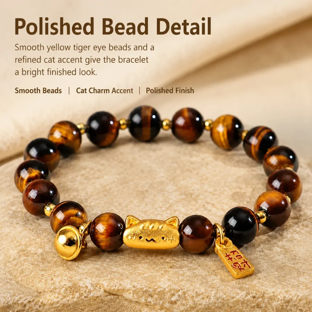 Yellow Tiger Eye Lucky Cat Bracelet 4 yellow tiger eye lucky cat bracelet material detail image