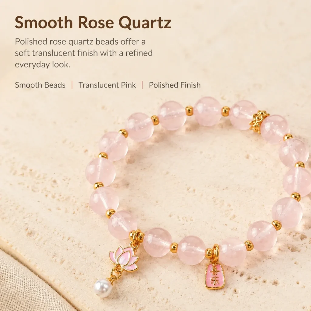 Petite Madagascar Rose Quartz Beaded Bracelet 4 petite madagascar rose quartz beaded bracelet material detail image