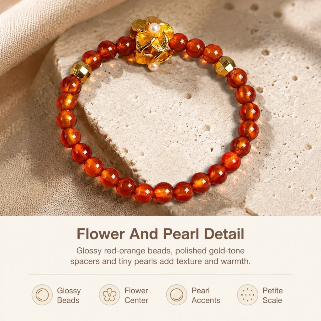 garnet flower beaded ring material detail image