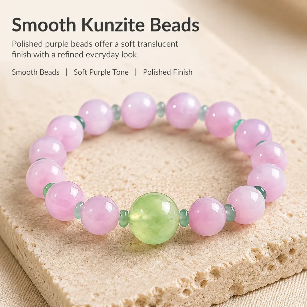 Purple Kunzite Beaded Bracelet 4 purple kunzite beaded bracelet material detail image