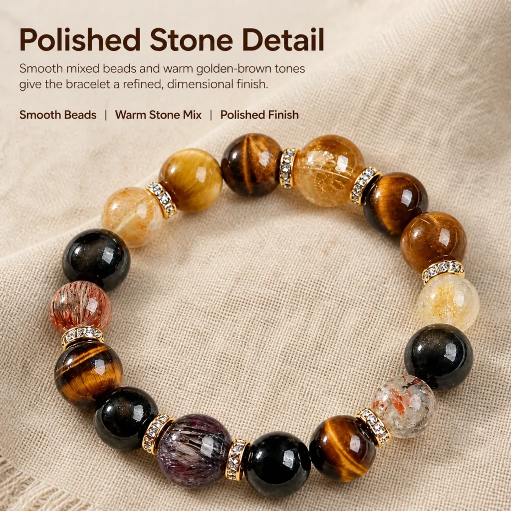 tiger eye yellow crystal multi-stone bracelet material detail image