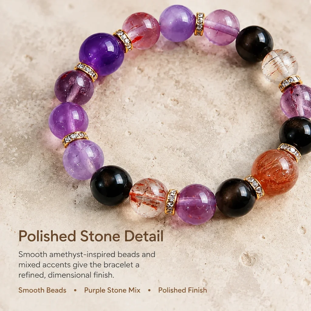 Amethyst Multi-Stone Beaded Bracelet 4 amethyst multi-stone beaded bracelet material detail image