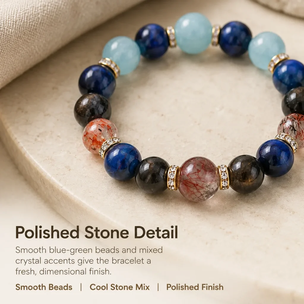aquamarine super seven multi-stone bracelet material detail image