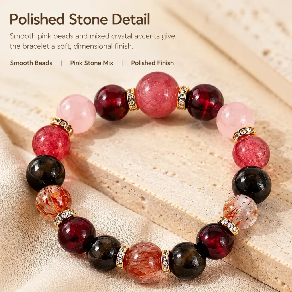 rose quartz super seven multi-stone bracelet material detail image