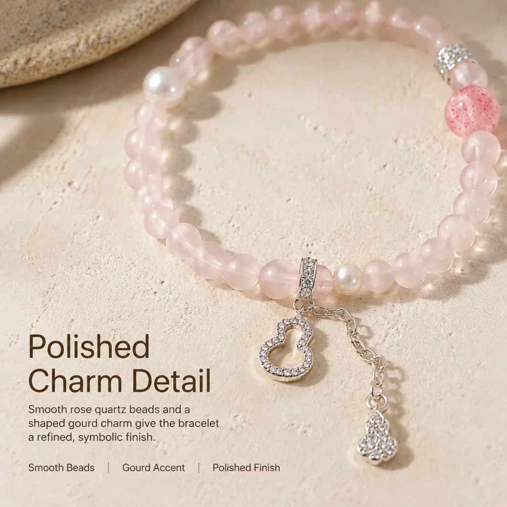 Rose Quartz Gourd Charm Beaded Bracelet 4 rose quartz gourd charm beaded bracelet material detail image