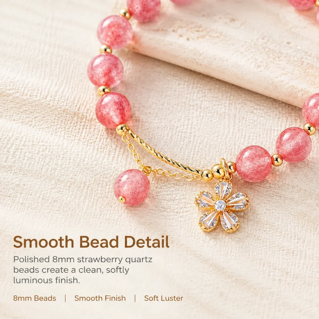 strawberry quartz beaded bracelet material detail image
