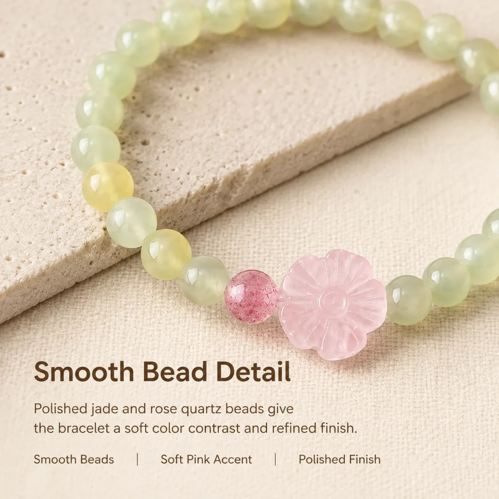 xiuyu jade rose quartz blossom bracelet material detail image