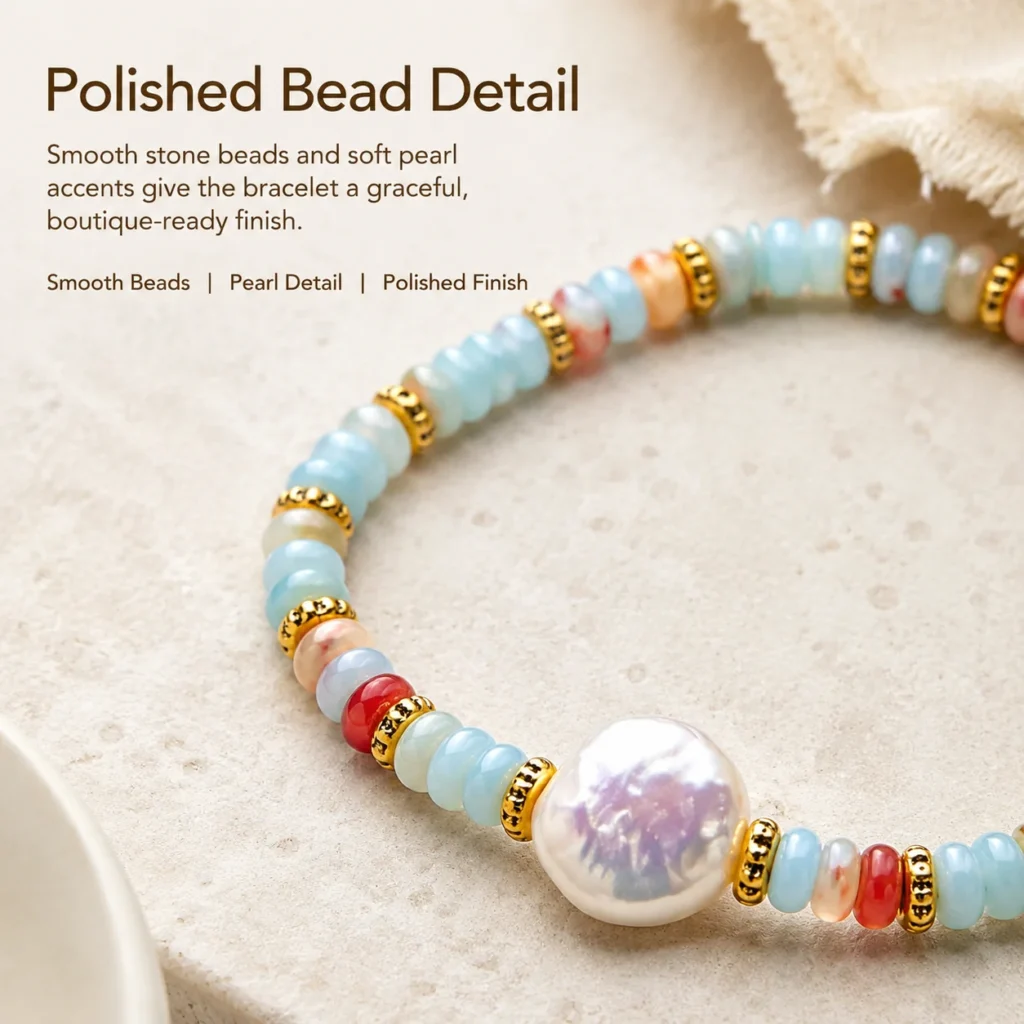 shoushan stone pearl beaded bracelet material detail image