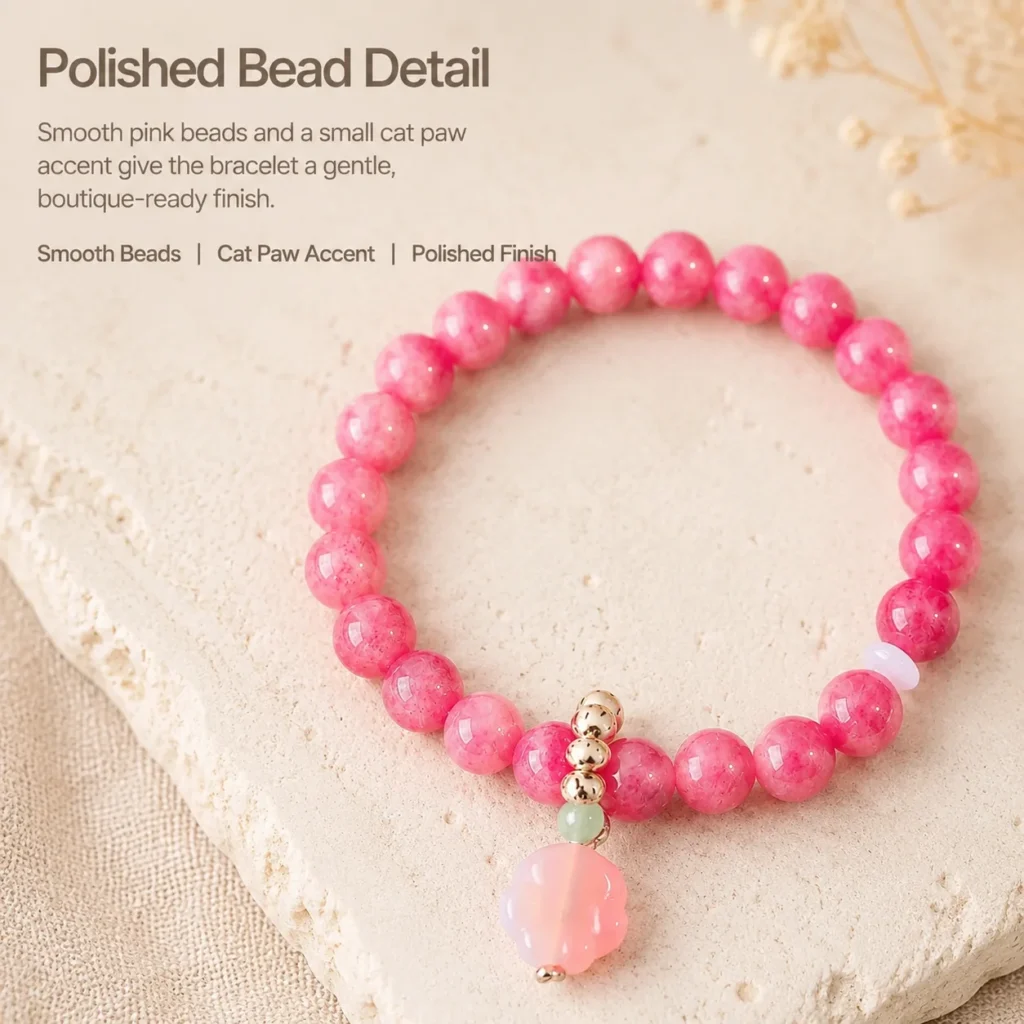 Pink Chalcedony Agate Cat Paw Bracelet 4 pink chalcedony agate cat paw bracelet material detail image