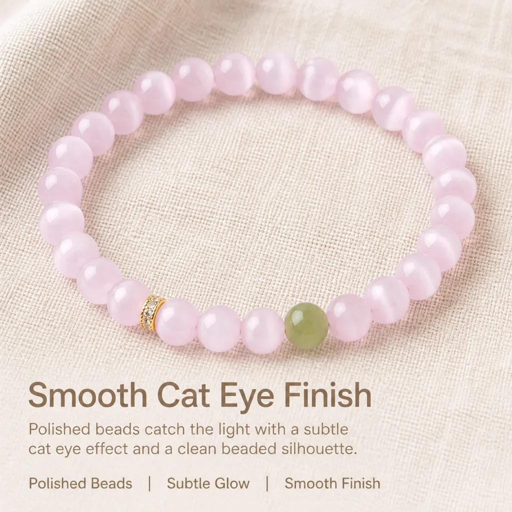 pink cat eye beaded bracelet material detail image