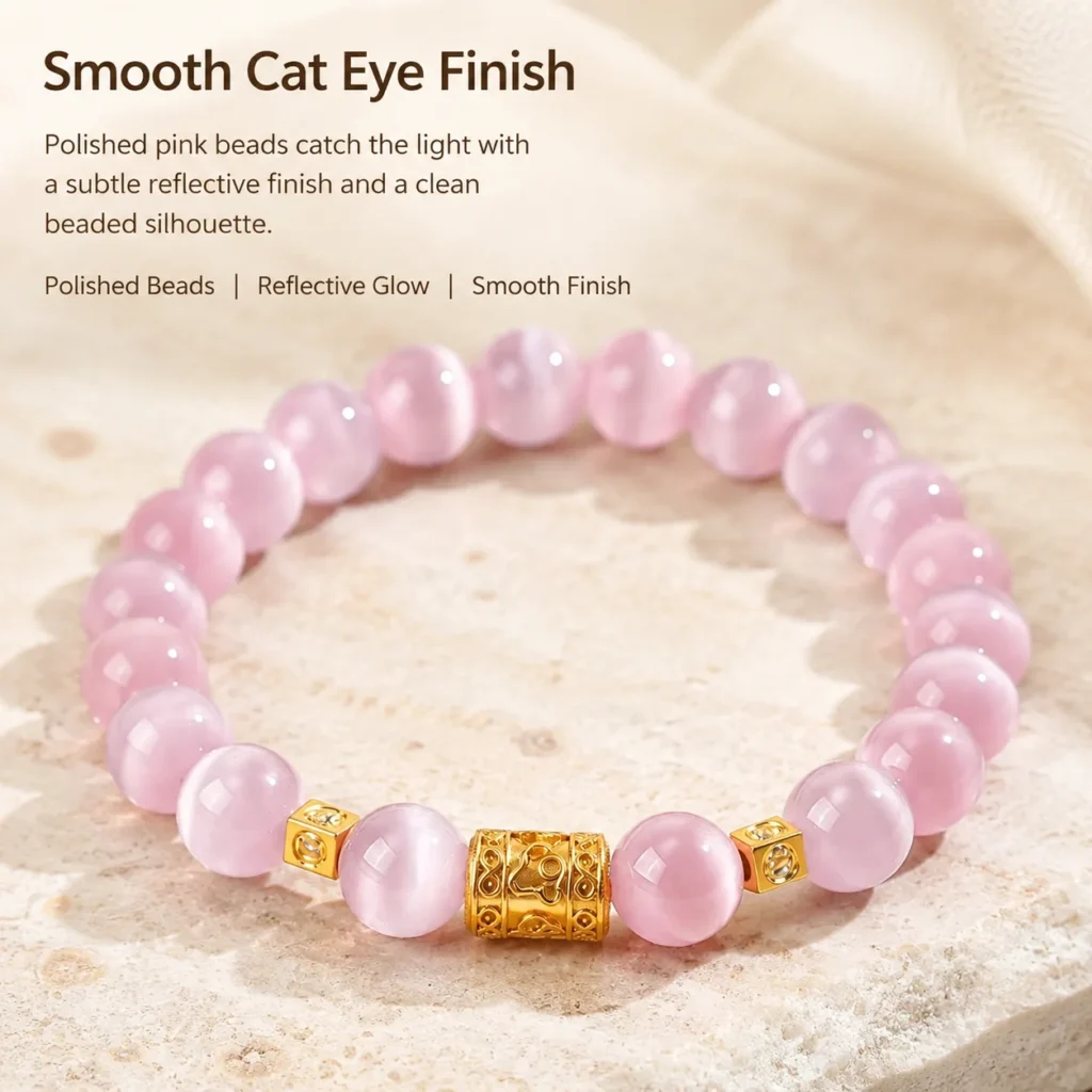 soft pink cat eye beaded bracelet material detail image