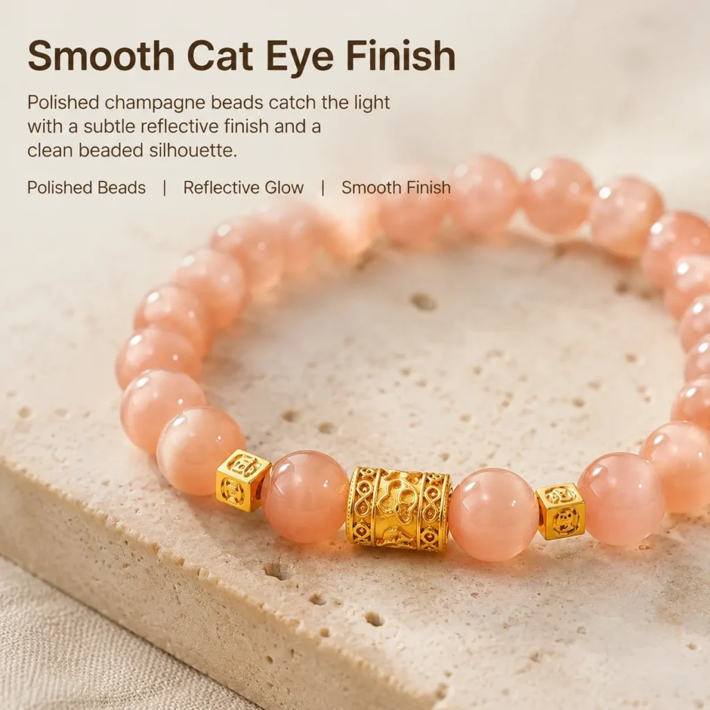 Champagne Cat Eye Beaded Bracelet 4 champagne cat eye beaded bracelet material detail image