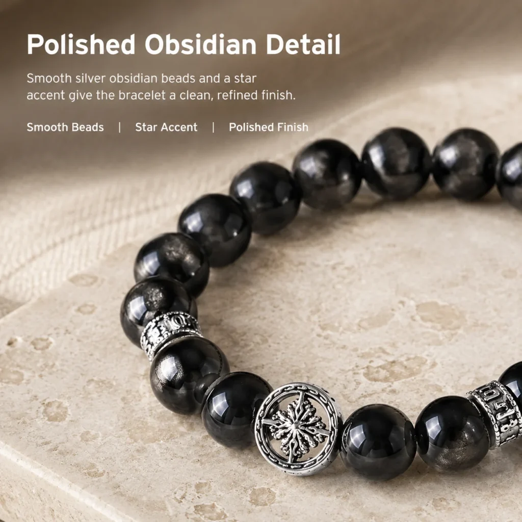 star guard silver obsidian bracelet material detail image