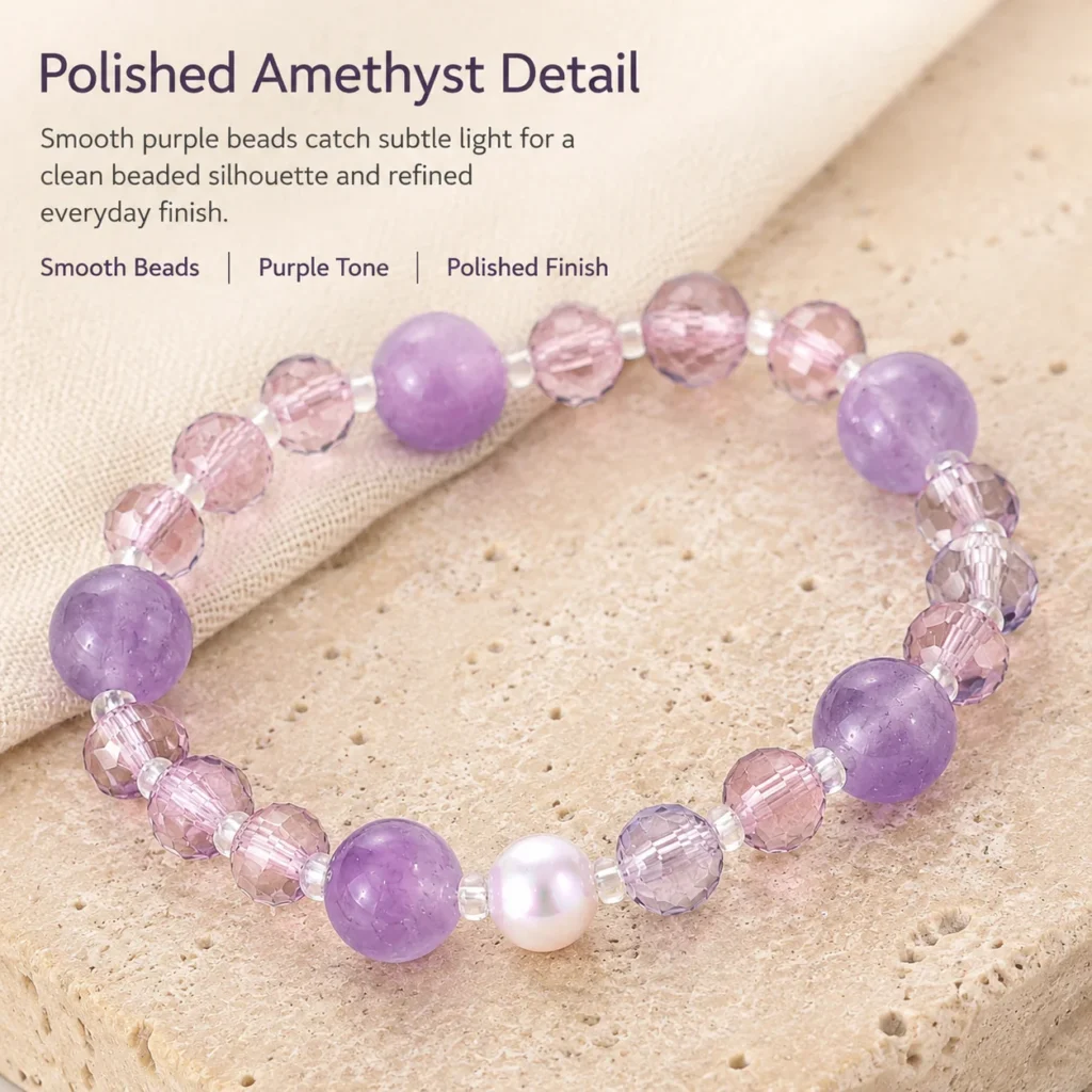 amethyst beaded bracelet material detail image