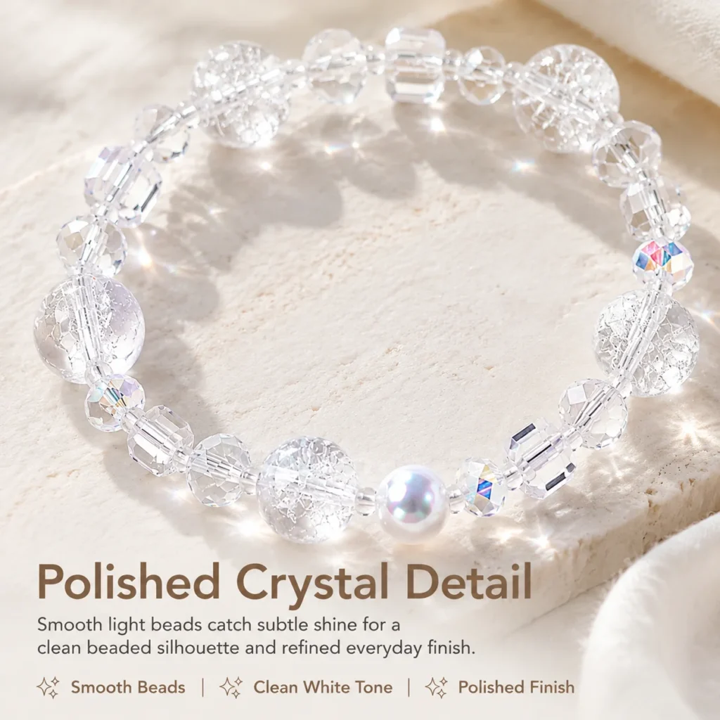 white crystal beaded bracelet material detail image