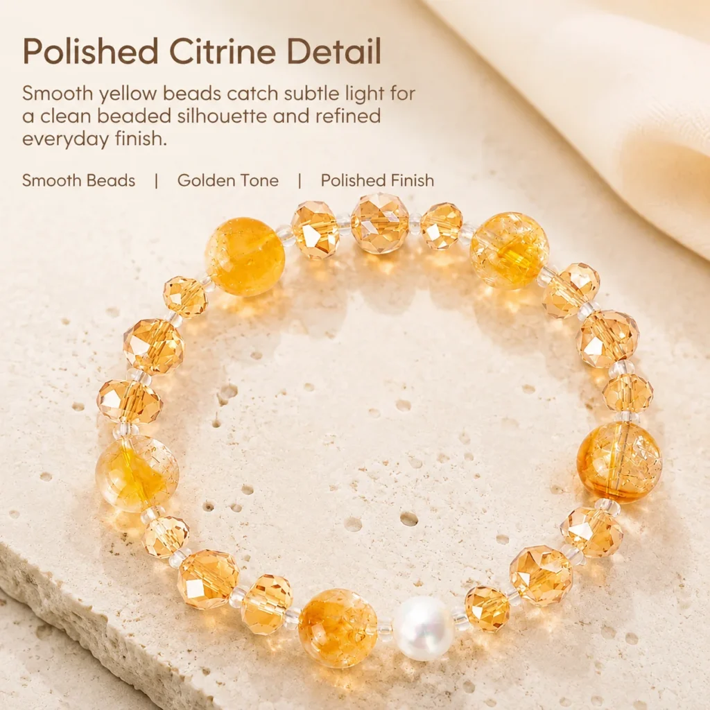 yellow citrine beaded bracelet material detail image