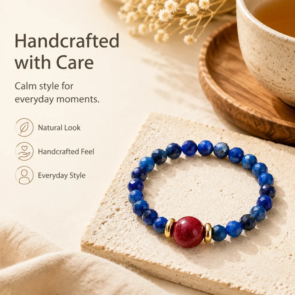 lapis cinnabar beaded ring lifestyle still life image