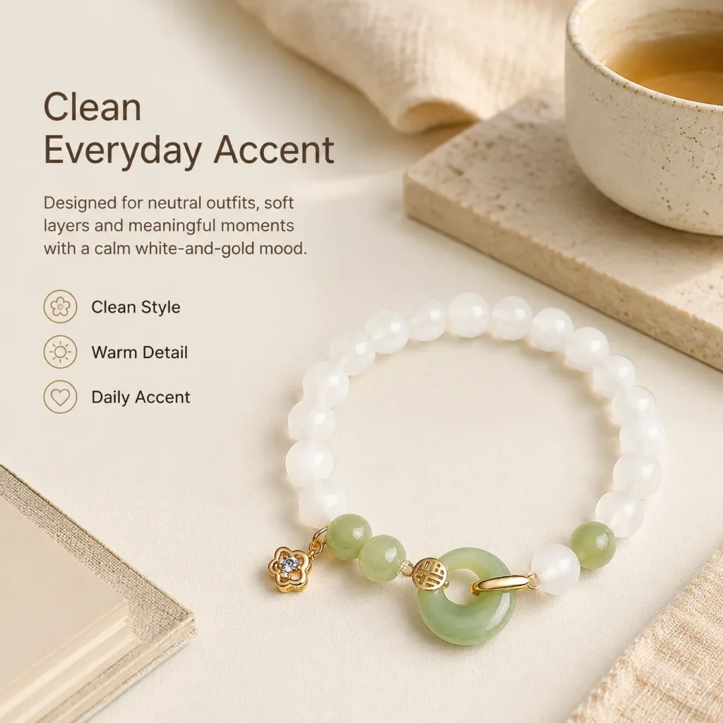 white agate hetian jade gold bracelet lifestyle still life image