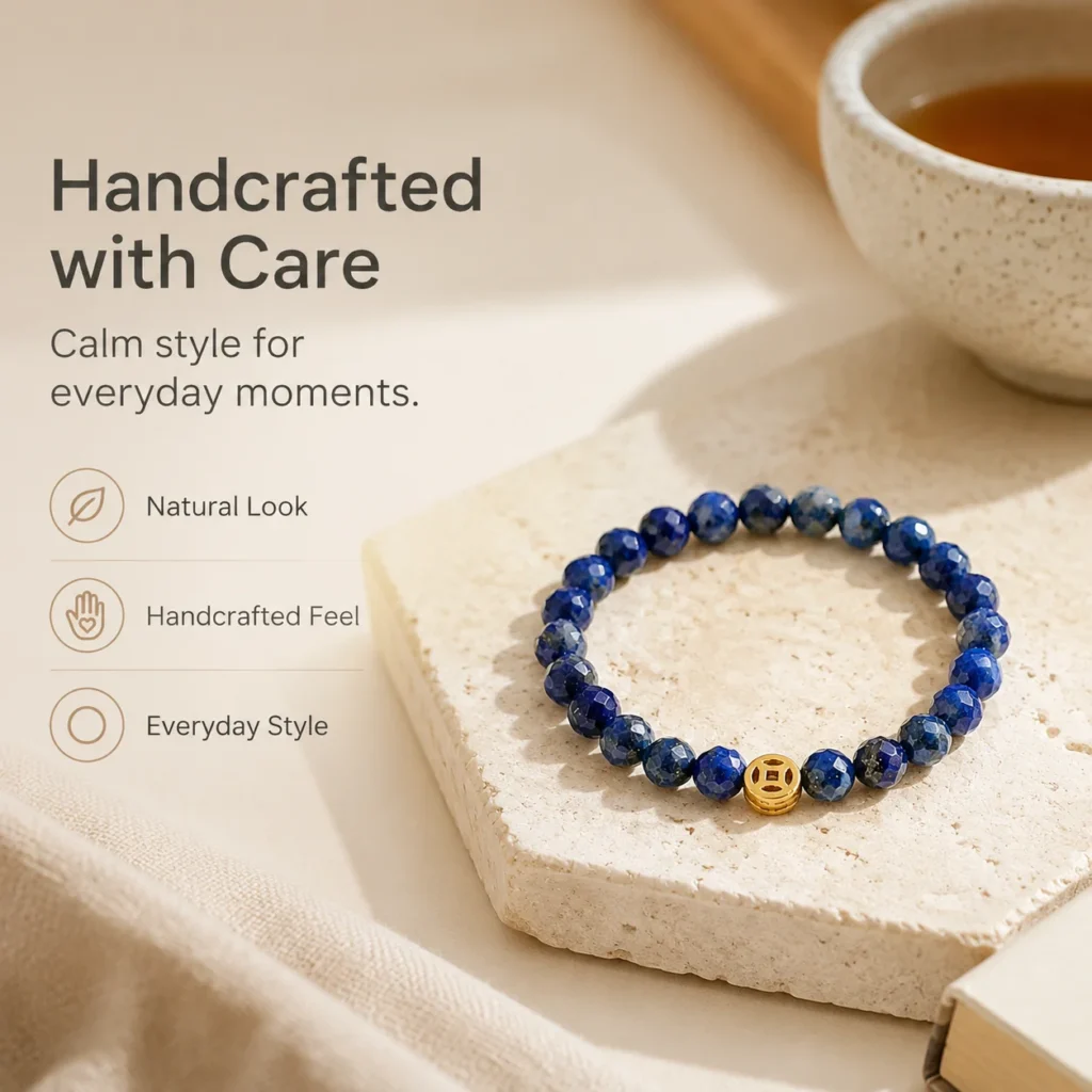 lapis coin beaded ring lifestyle still life image
