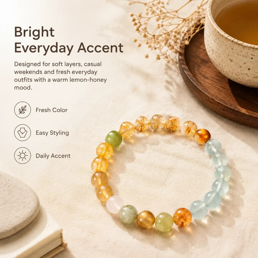 Lemon Honey Crystal Beaded Bracelet 5 lemon honey crystal beaded bracelet lifestyle still life image