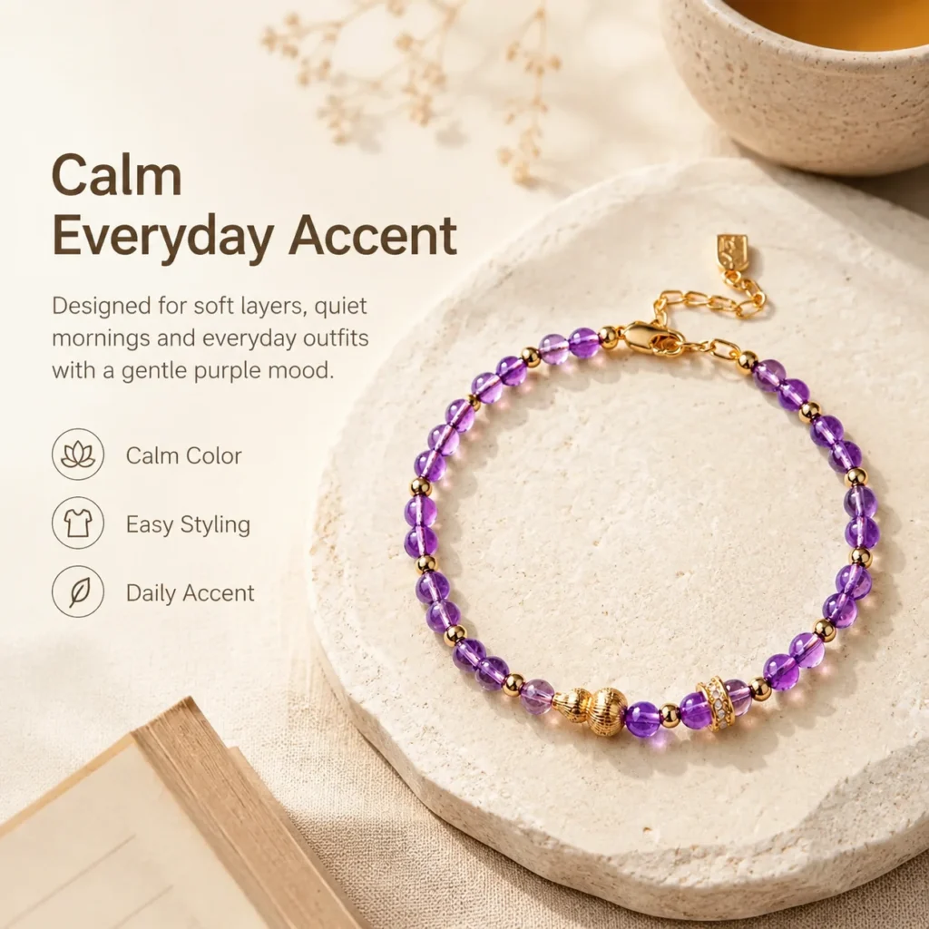 Amethyst Gourd Beaded Bracelet 5 amethyst gourd beaded bracelet lifestyle still life image