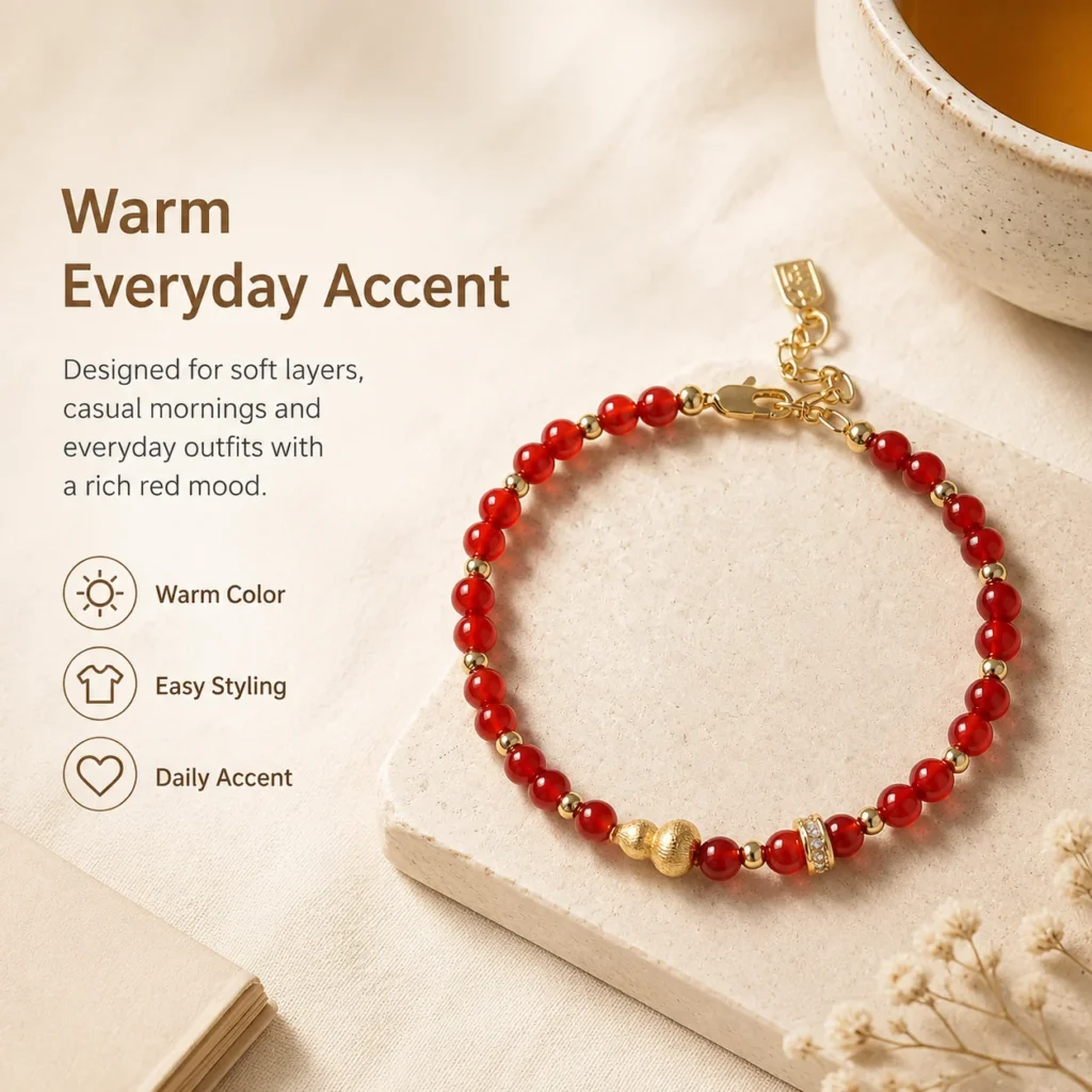 Red Agate Gourd Beaded Bracelet 5 red agate gourd beaded bracelet lifestyle still life image