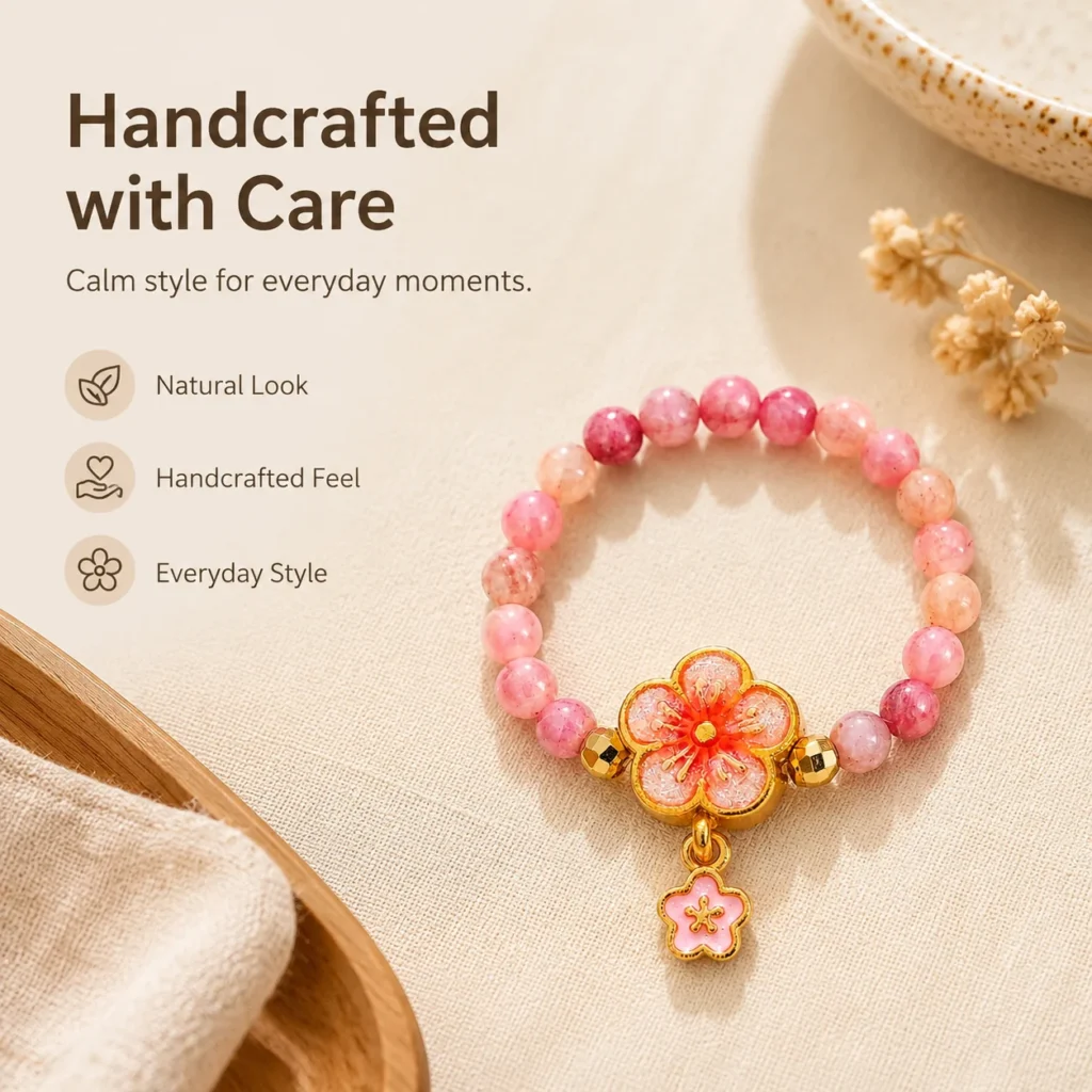 Rhodochrosite Flower Beaded Ring 5 rhodochrosite flower beaded ring lifestyle still life image