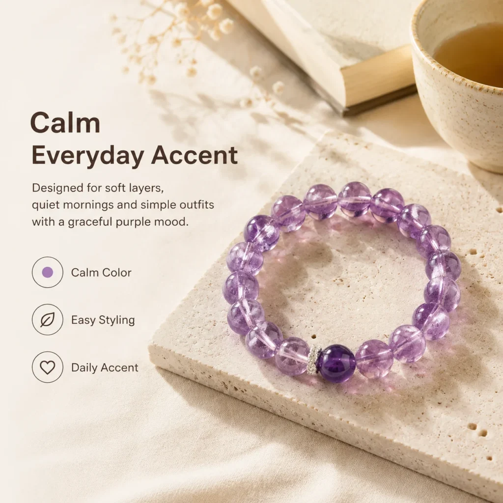 Uruguayan Amethyst Beaded Bracelet 5 uruguayan amethyst beaded bracelet lifestyle still life image