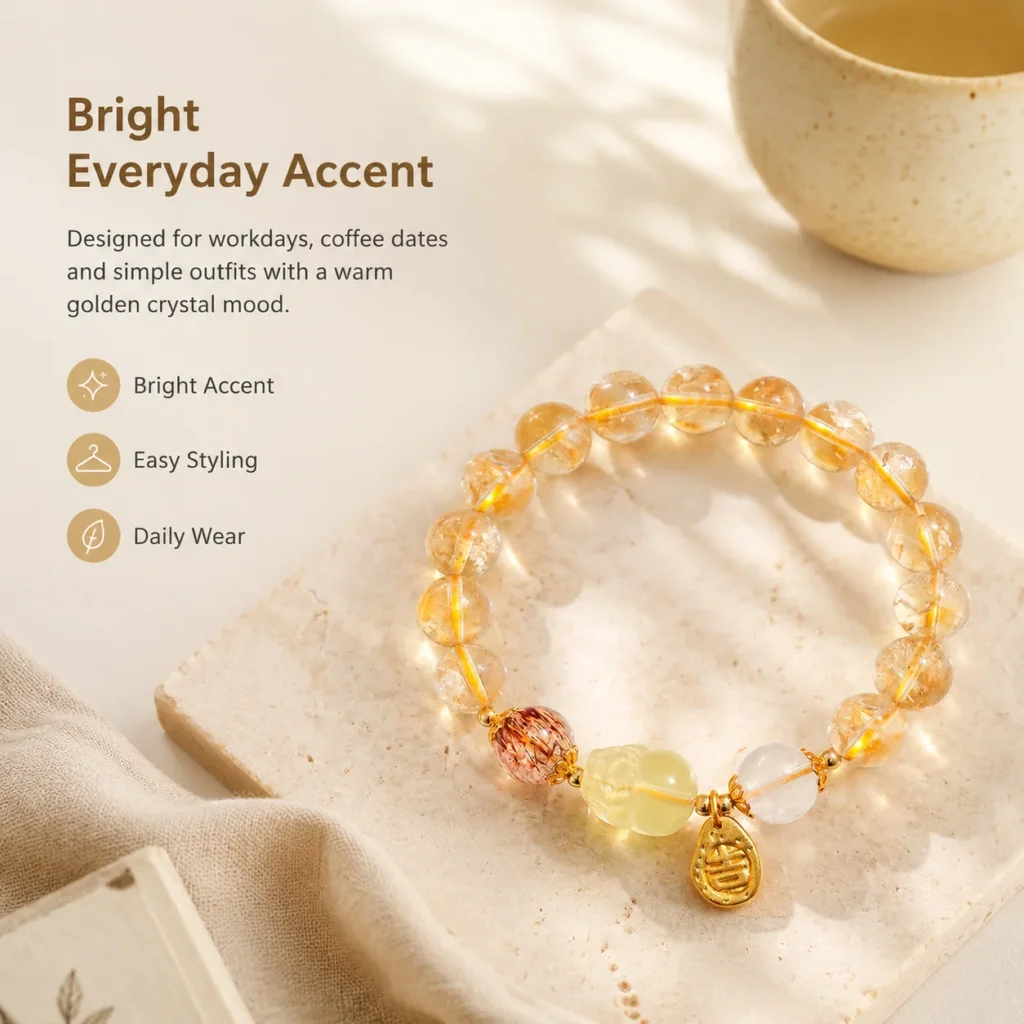 yellow phantom quartz gilded beaded bracelet lifestyle still life image