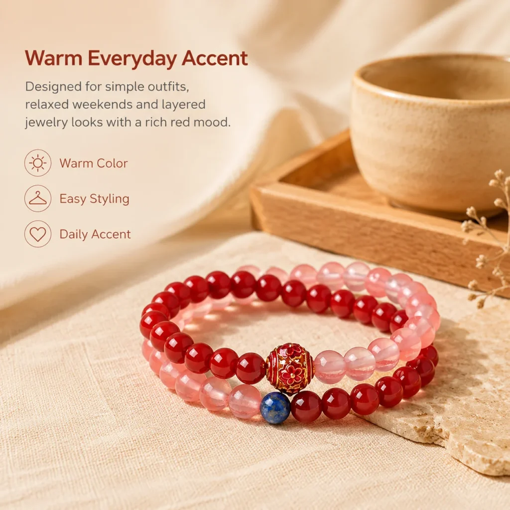 red agate chalcedony double-wrap bracelet lifestyle still life image