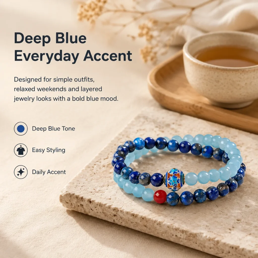 lapis lazuli double-wrap bracelet lifestyle still life image