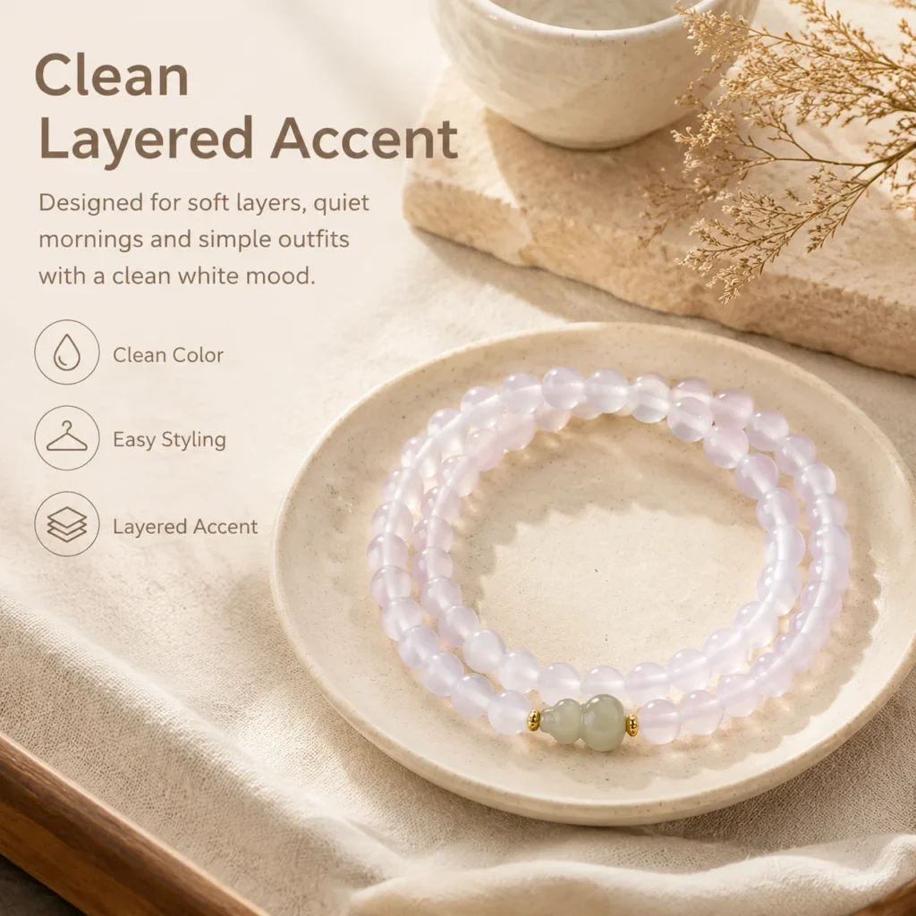 white agate gourd double-wrap bracelet lifestyle still life image