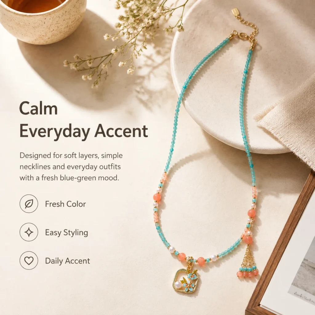 Amazonite Pearl Beaded Necklace 5 amazonite pearl beaded necklace lifestyle still life image