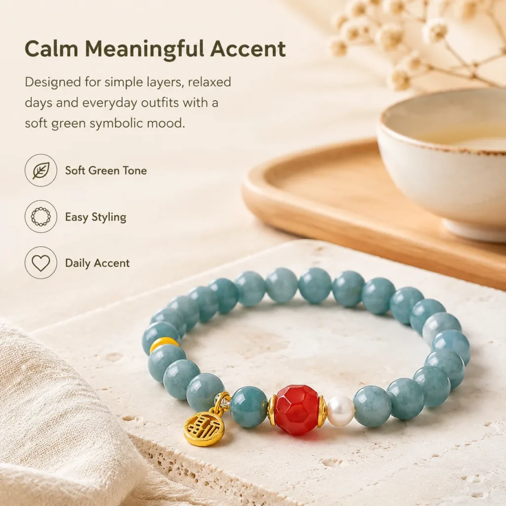 Jade Agate Fu Charm Beaded Bracelet 5 jade agate fu charm beaded bracelet lifestyle still life image