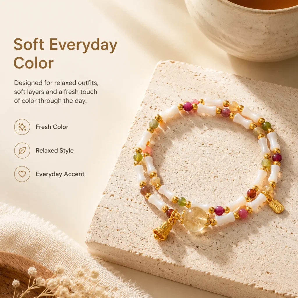 Tourmaline Yellow Azeztulite Double-Wrap Bracelet 5 tourmaline yellow azeztulite double-wrap bracelet lifestyle still life image