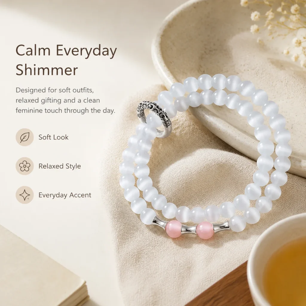 Cat Eye Stone Double-Wrap Bracelet 5 cat eye stone double-wrap bracelet lifestyle still life image