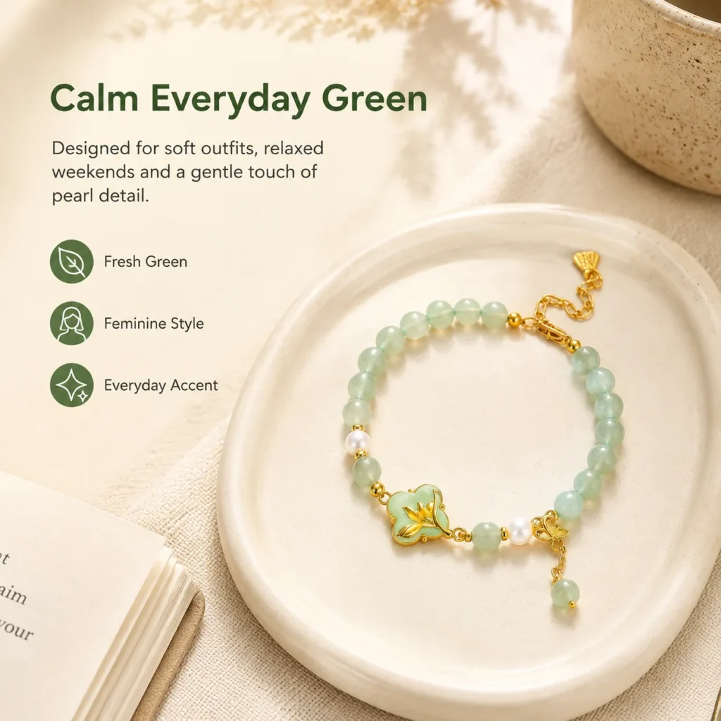 Aventurine Pearl Beaded Bracelet 5 aventurine pearl beaded bracelet lifestyle still life image