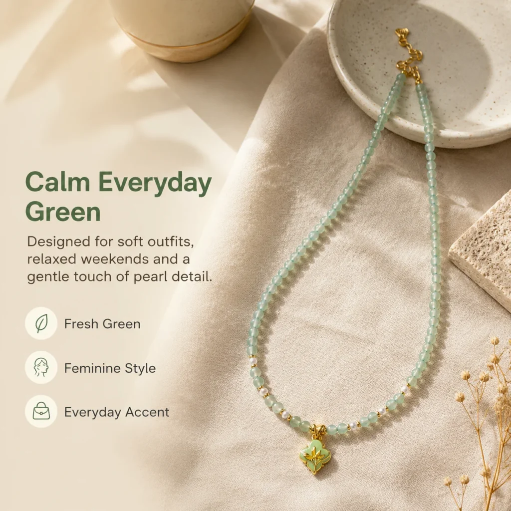 Aventurine Pearl Beaded Necklace 5 aventurine pearl beaded necklace lifestyle still life image