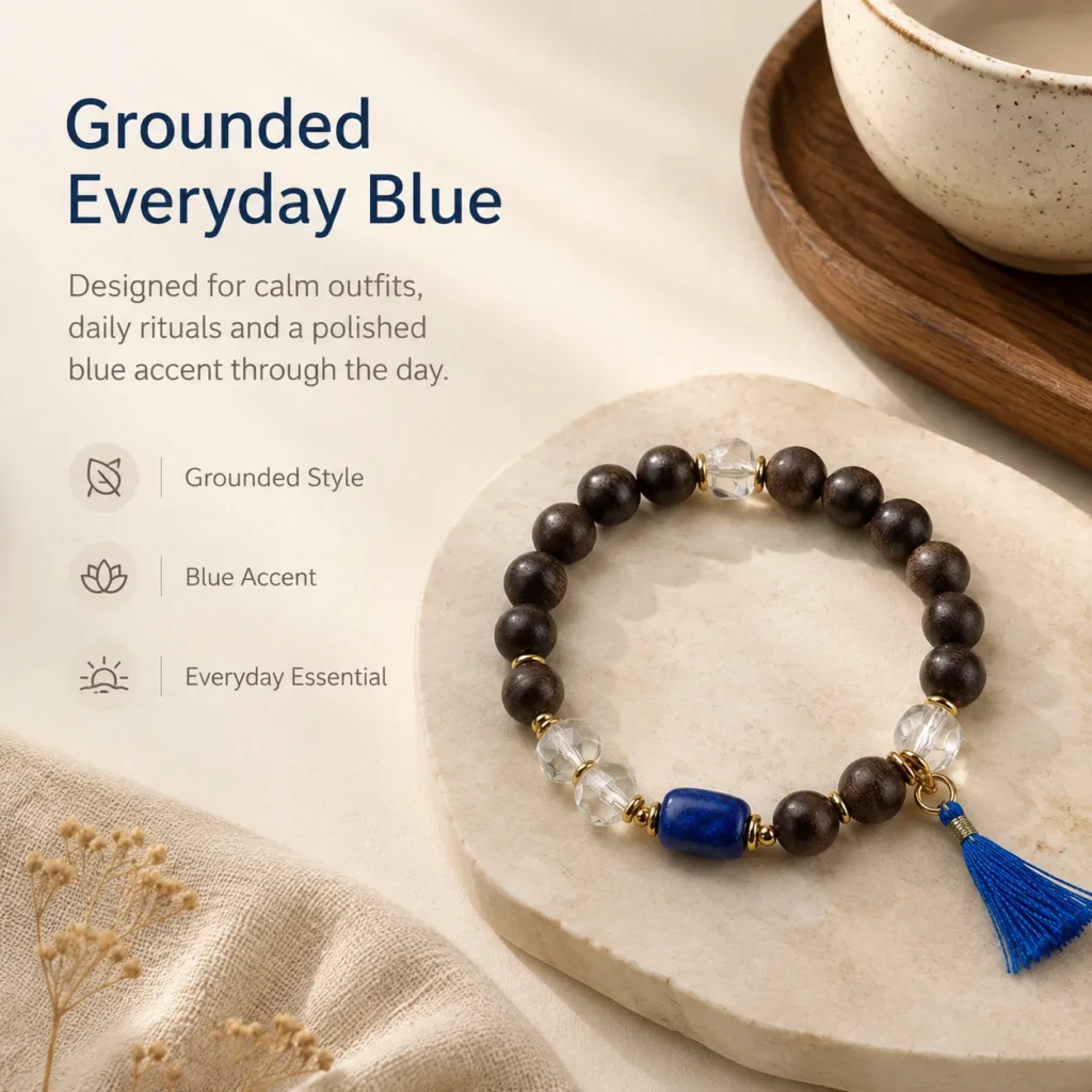 Agarwood Lapis Lazuli Beaded Bracelet 5 agarwood lapis lazuli beaded bracelet lifestyle still life image